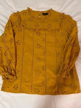 J. CREW mustard yellow blouse with pretty eyelet material in size XXS
